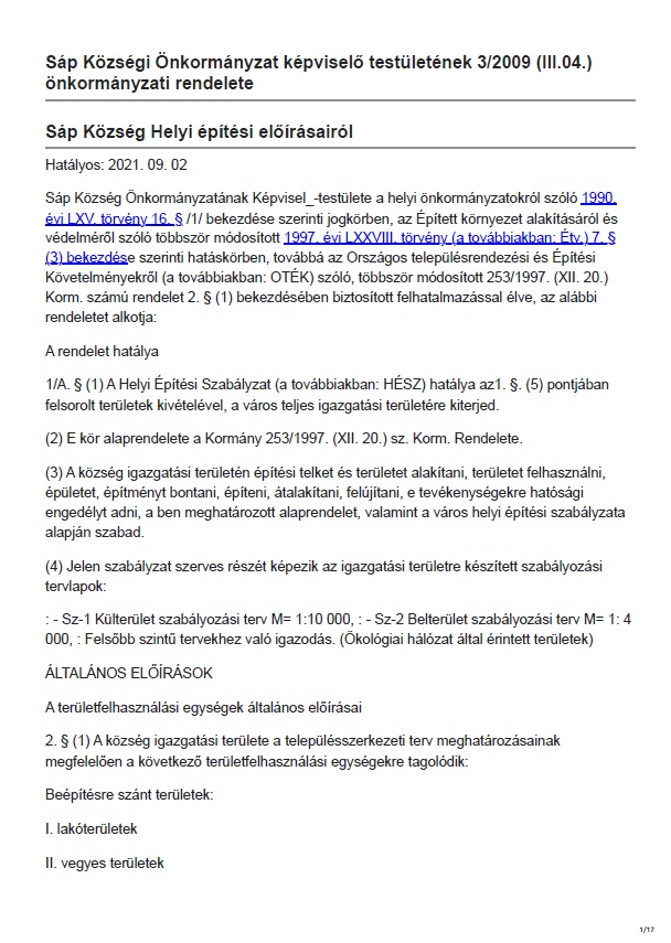 Sap kozseg 2009 3 onkormanyzati rendelete helyi epitesi eloirasairol